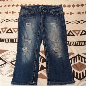 Vanity Dark Blue Distressed Capris